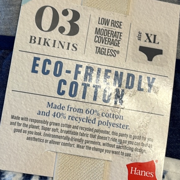 Hanes Women’s 3-Pack Eco Friendly Cotton Bikini Panties - Picture 2 of 7